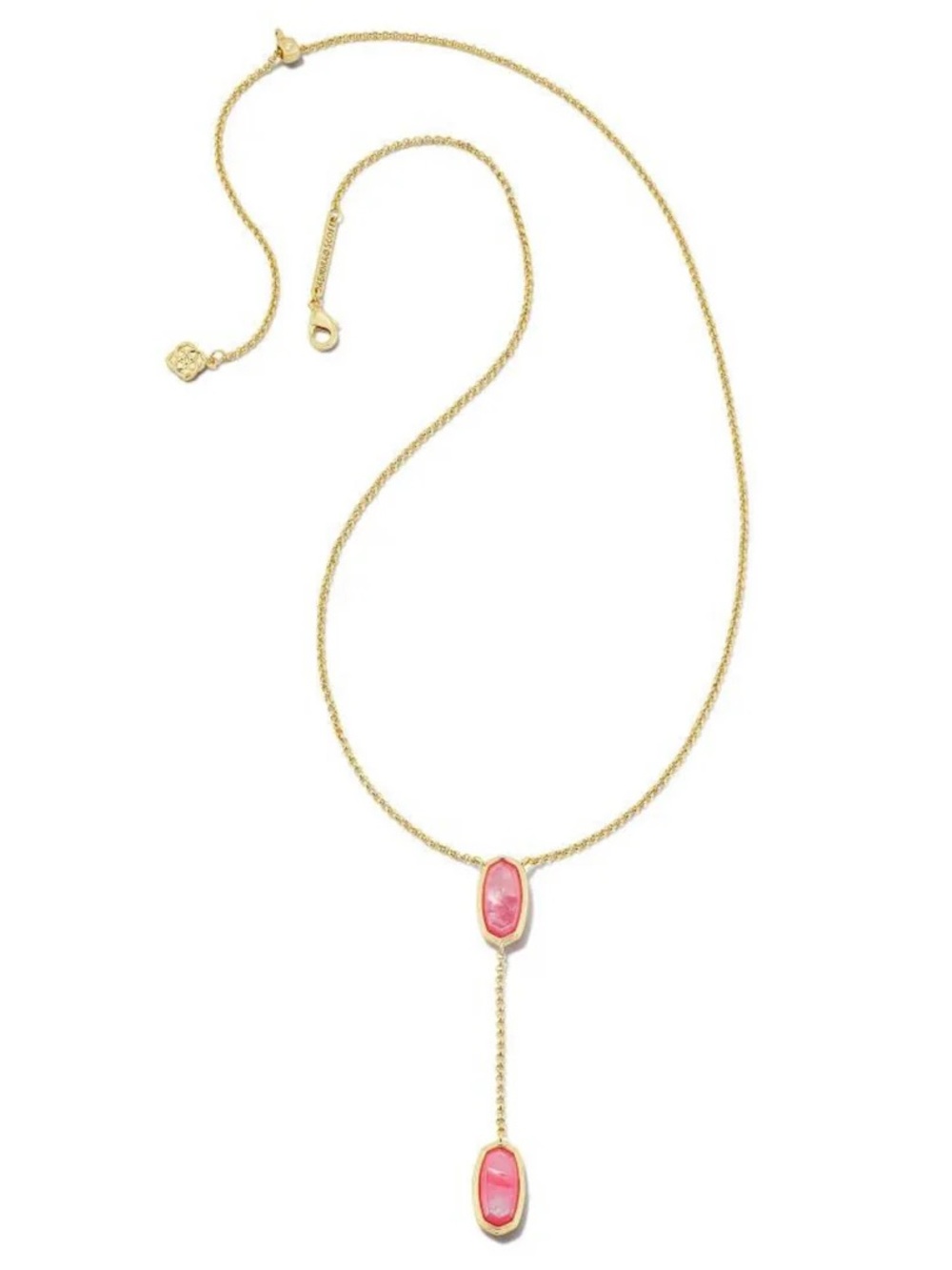 NWT KENDRA SCOTT FRAMED ELISA GOLD Y
NECKLACE IN PEONY MOTHER-OF-PEARL - Picture 1 of 4